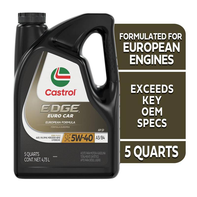 CASTROL EDGE Euro 5W-40 A3/B4 Advanced Full Synthetic Motor Oil, 5 Qt. - 15D934