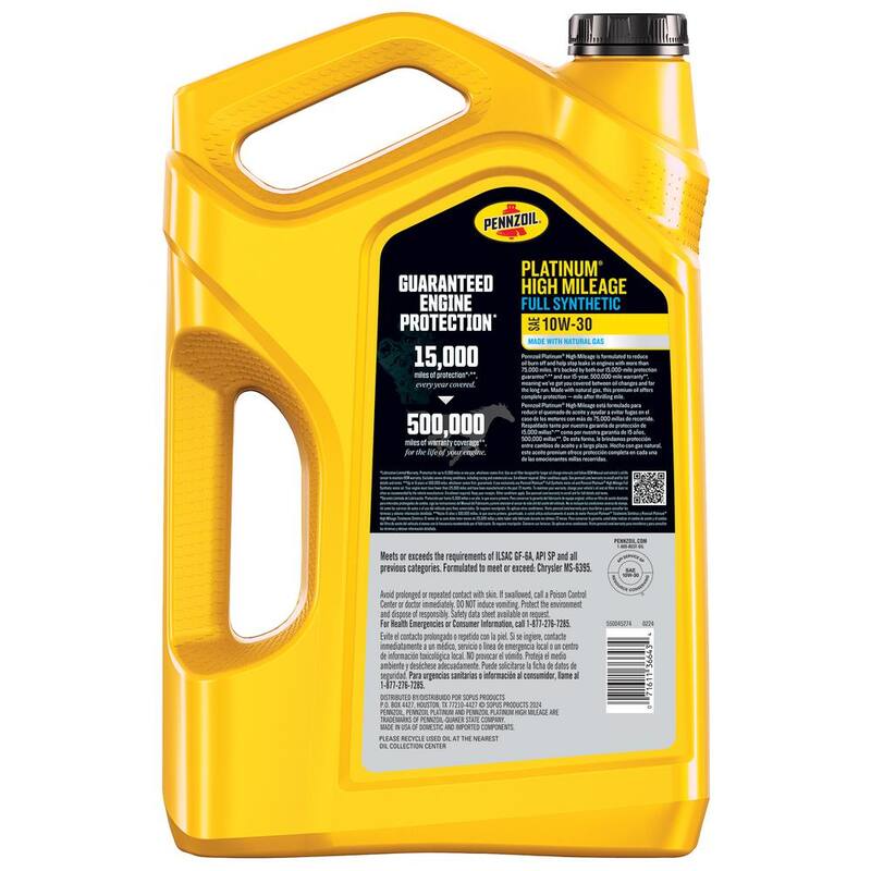 Pennzoil Platinum High Mileage SAE 10W-30 Full Synthetic Motor Oil 5 Qt. - 550045274