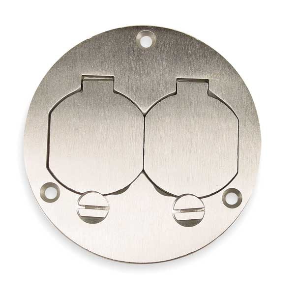 Hubbell Wiring Device-Kellems Electrical Box Cover, 2 Gangs, Round, Aluminum, Duplex Receptacle Cover - SA3925