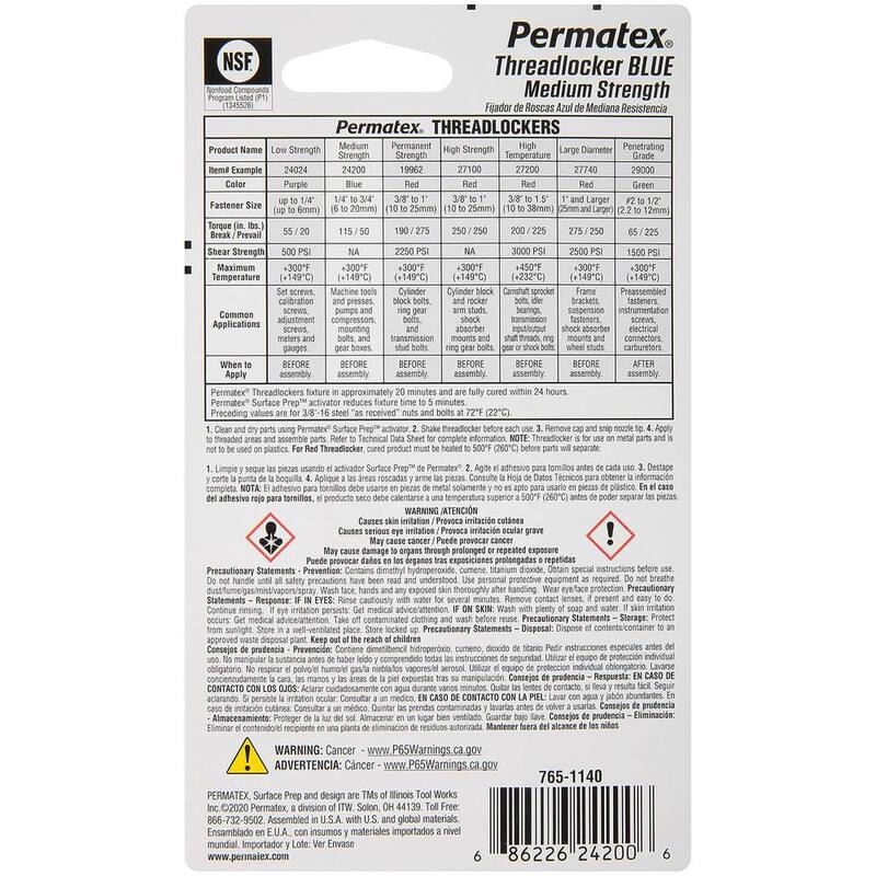 Permatex 0.20 fl. oz. Medium Strength Threadlocker Blue Gel - 24005