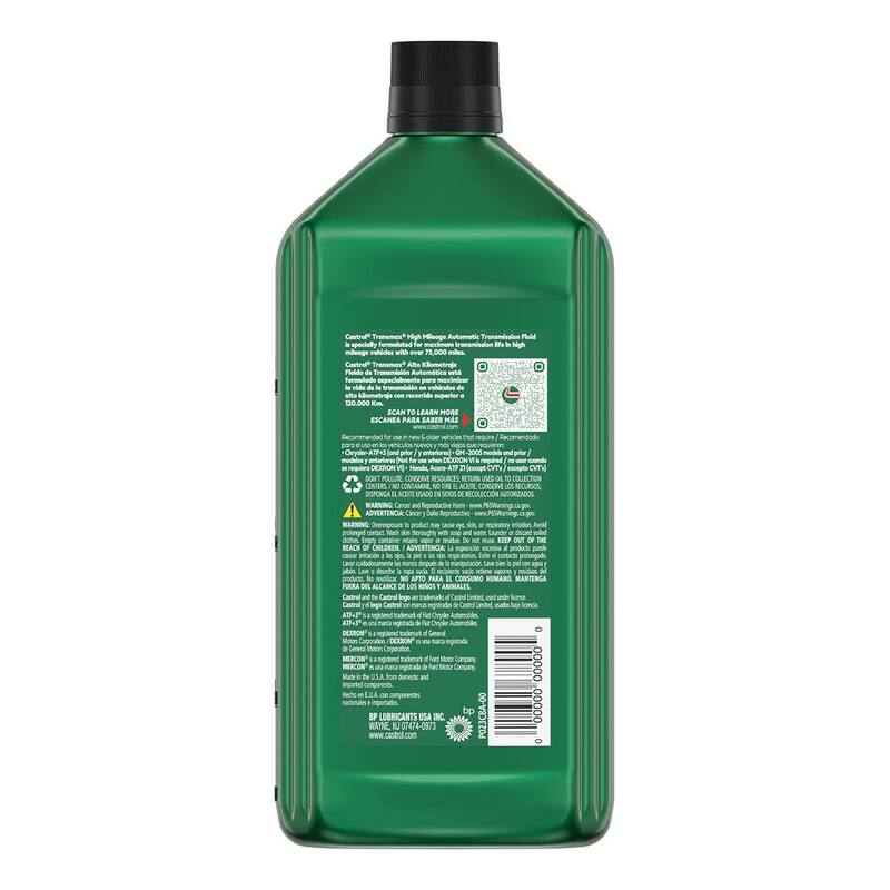 CASTROL Transmax High Mileage Automatic Transmission Fluid, 1 qt. - 151DD0