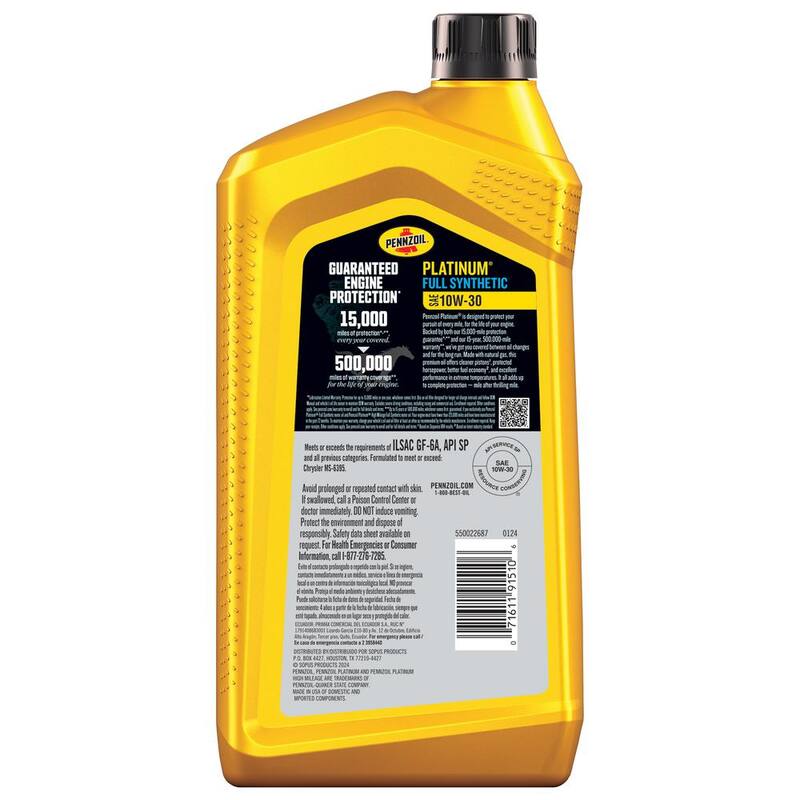 Pennzoil Platinum SAE 10W-30 Full Synthetic Motor Oil 1 Qt. - 550022687