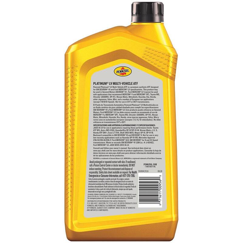 Pennzoil Platinum LV Multi-Vehicle Automatic Transmission Fluid 1 Qt. - 550041916