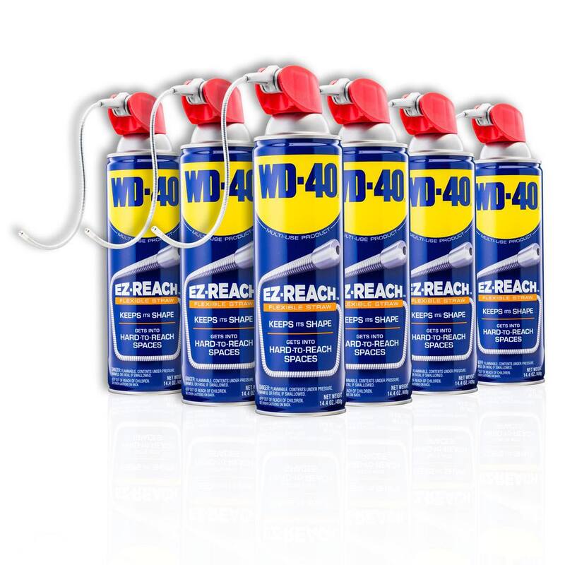WD-40 14.4 oz. WD-40 EZ-REACH, Original WD-40 Formula, Multi-Purpose Lubricant Spray with 8 in. Flexible Straw (6-Pack) - 611901