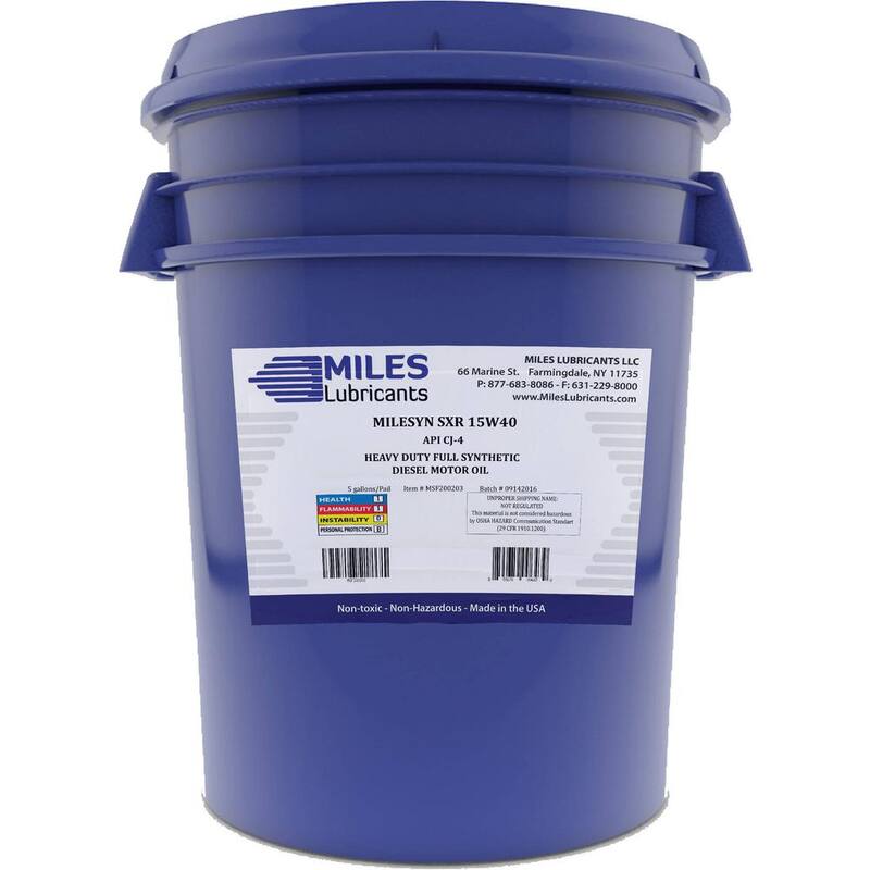 Miles Lubricants Milesyn SXR 15W-40 API CK-4, 5 Gal. Full Synthetic Diesel Motor Oil Pail - MSF200203