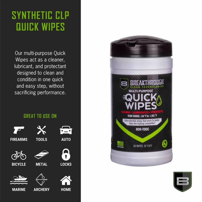 B BREAKTHROUGH CLEAN TECHNOLOGIES BCT Multi-Purpose CLP Quick Wipes, 5 in. x 6 in., 50-Pack Canister - BT-CLP-QW-50