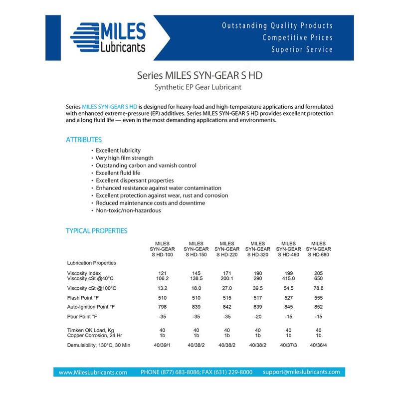 Miles Lubricants Miles Syn Gear S Hd 460 - 5 Gal. Advanced Technology Pao Based Gears Heavy Duty - MSF1414003