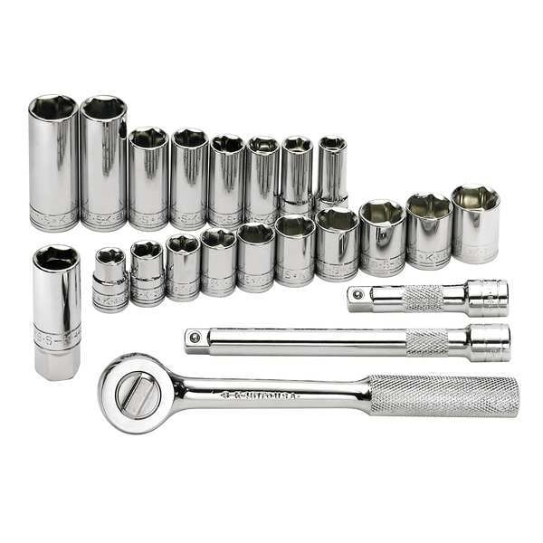 Sk Professional Tools 3/8" Drive Socket Set Metric 22 Pieces 10 mm to 19 mm, 5/8 in , Chrome - 91820