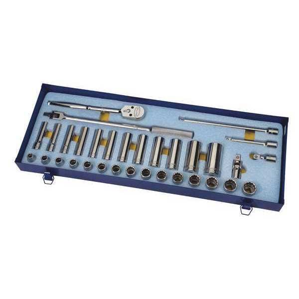 Williams Williams Socket and Tool Set, 1/2" D, 12Pt, 33pcs., System of Measurement: Inch - MSS-33FTB
