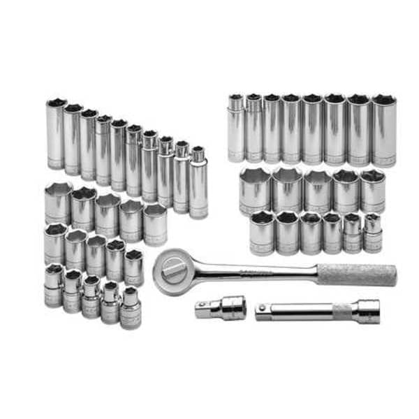 Sk Professional Tools 1/2" Drive Socket Set SAE, Metric 47 Pieces 1/2 in to 1 1/8 in, 10 mm to 24 mm , Chrome - 4147-6