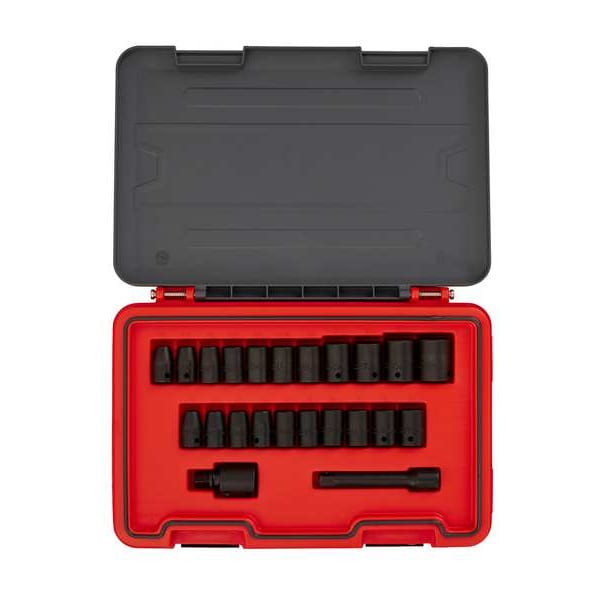 Proto 1/2 in Drive Socket Set Metric, SAE 23 Pieces 3/8 in to 1 in, 10 mm to 19 mm , Black Phosphate - J74323IM