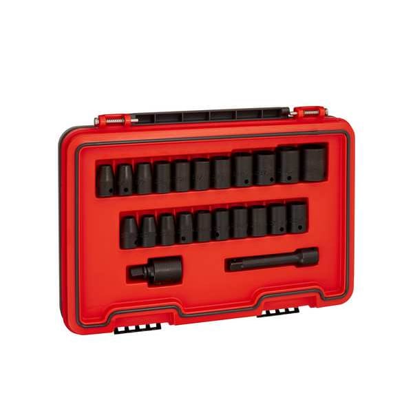 Proto 1/2 in Drive Socket Set Metric, SAE 23 Pieces 3/8 in to 1 in, 10 mm to 19 mm , Black Phosphate - J74323IM