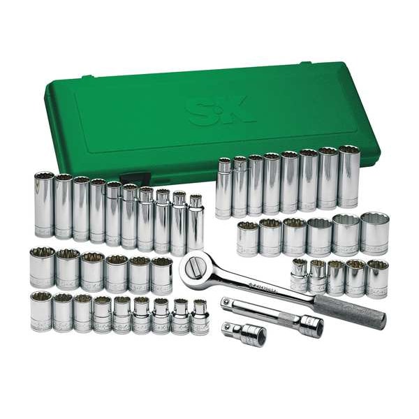Sk Professional Tools 1/2" Drive Socket Set SAE, Metric 47 Pieces 1/2 in to 1 1/8 in, 10 mm to 24 mm , Chrome - 4147