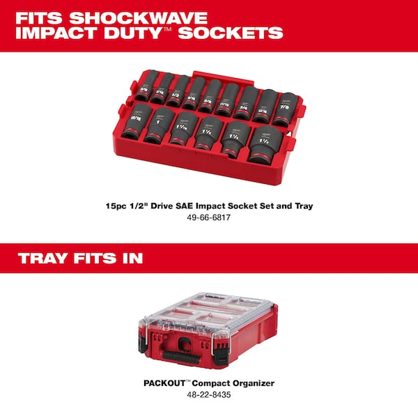 Milwaukee Tool PACKOUT Organizer Tray for 15 pc. SHOCKWAVE Impact Duty 1/2 in. Drive SAE Deep Well Sockets - 49-66-6832