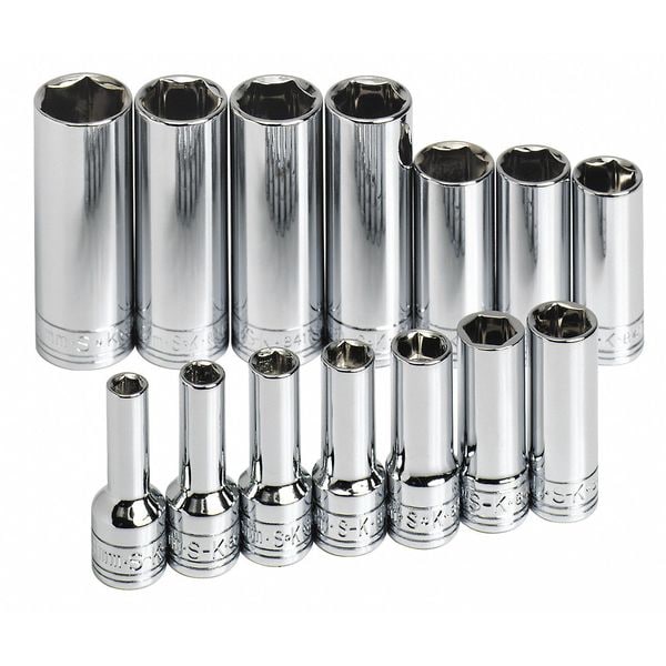 Sk Professional Tools 3/8" Drive Socket Set Metric 14 Pieces 6 mm to 19 mm , Chrome - 1854