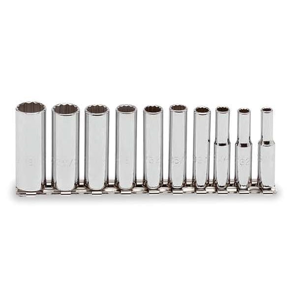 Proto 1/4" Drive Deep Socket Set SAE 10 Pieces 3/16 in to 9/16 in , Full Polish - J47100