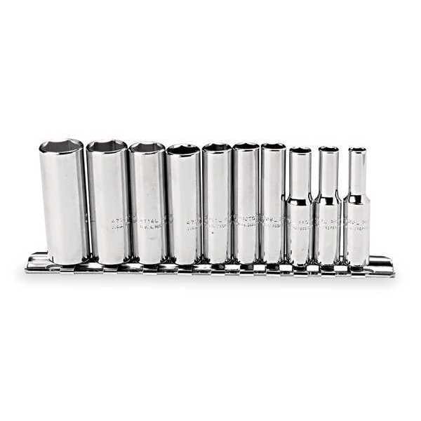 Proto 1/4" Drive Deep Socket Set SAE 10 Pieces 3/16 in to 9/16 in , Full Polish - J47102