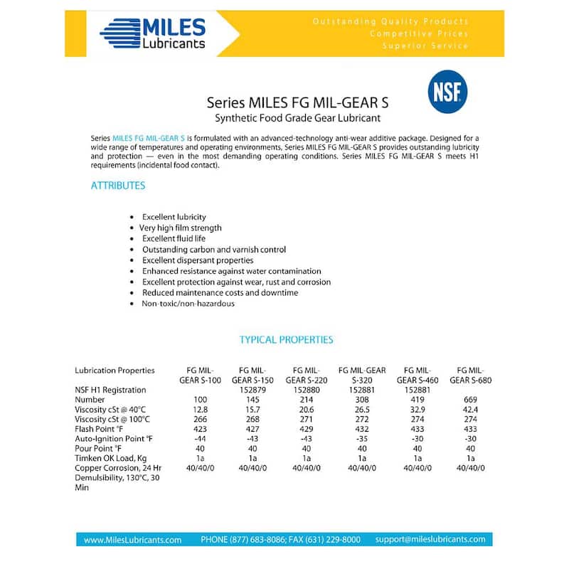 Miles Lubricants Miles Fg Mil Gear S 220 -16 oz. Full Synthetic Pao Based-Food Grade Gear Oil (Pack of 12) - MSF1435007
