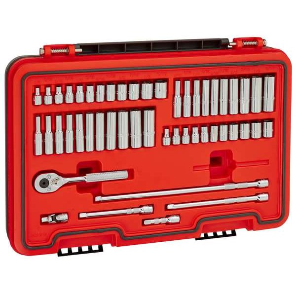 Proto 1/4 in Drive Socket Set Metric, SAE 51 Pieces 5/32 in to 9/16 in, 4 mm to 13 mm , Chrome - J47351S