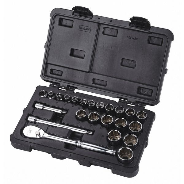 Westward 3/8" Drive Socket Set Metric 23 Pieces 6 mm to 25 mm , Chrome - 53PN36