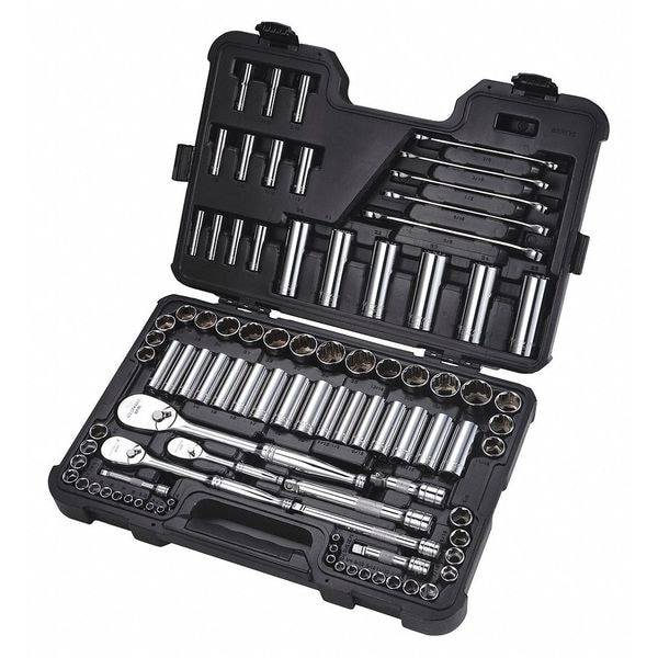 Westward 1/4", 3/8", 1/2" Drive Socket Set SAE, Metric 91 Pieces 1/2 in to 1 in, 4 mm to 25 mm , Chrome - 53PN76