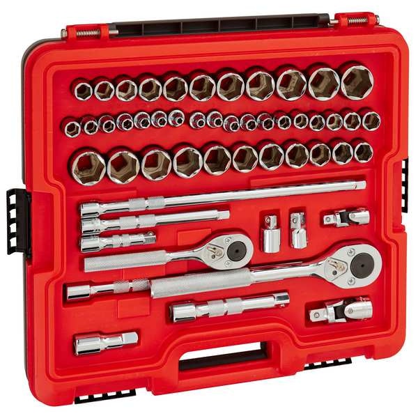 Proto 3/8 in, 1/2 in Drive Socket Set Metric, SAE 52 Pieces 3/8 in to 1 1/8 in, 5.5 mm to 23 mm , Chrome - J52352S