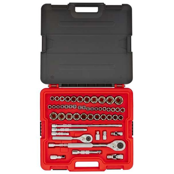 Proto 3/8 in, 1/2 in Drive Socket Set Metric, SAE 52 Pieces 3/8 in to 1 1/8 in, 5.5 mm to 23 mm , Chrome - J52352S