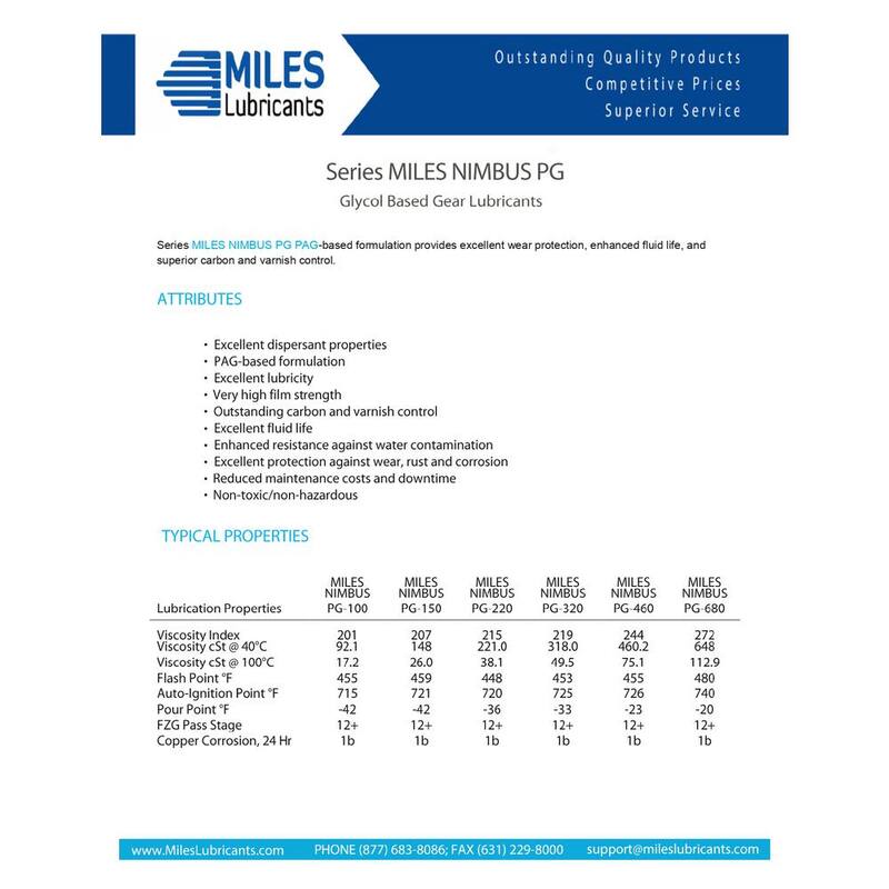 Miles Lubricants Miles Nimbus Pg 680 - 5 Gal. Pag Based Fluid Polyglycol Industrial Gear Oil - MSF1425003