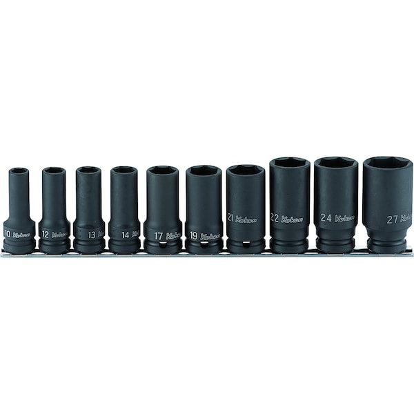 Ko-Ken Socket set 10-27mm 6 Point 300mm Thin walled 10 pieces 1/2 Sq. Drive - RS14301X/10