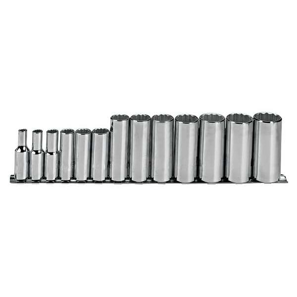 Proto 3/8" Drive Deep Socket Set SAE 13 Pieces 1/4 in to 1 in , Full Polish - J52112-TT