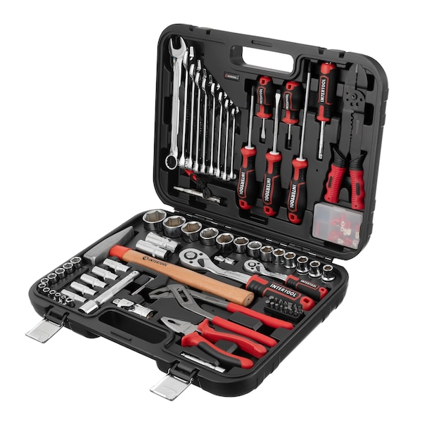 Intertool 1/4 in., 1/2 in. Drive Full Mechanics Tool Set, 100 pcs - ET08-8100
