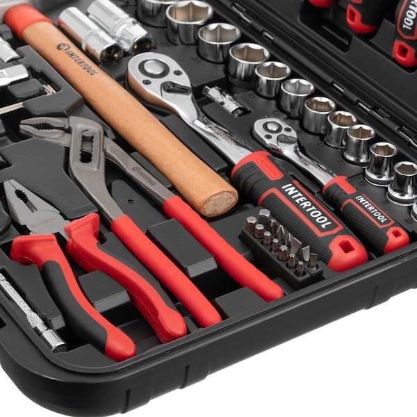 Intertool 1/4 in., 1/2 in. Drive Full Mechanics Tool Set, 100 pcs - ET08-8100