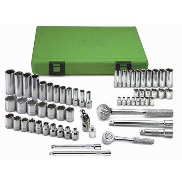 Sk Professional Tools 1/4", 3/8" Drive Socket Set Metric 62 Pieces 4 mm to 22 mm , Chrome - 94562