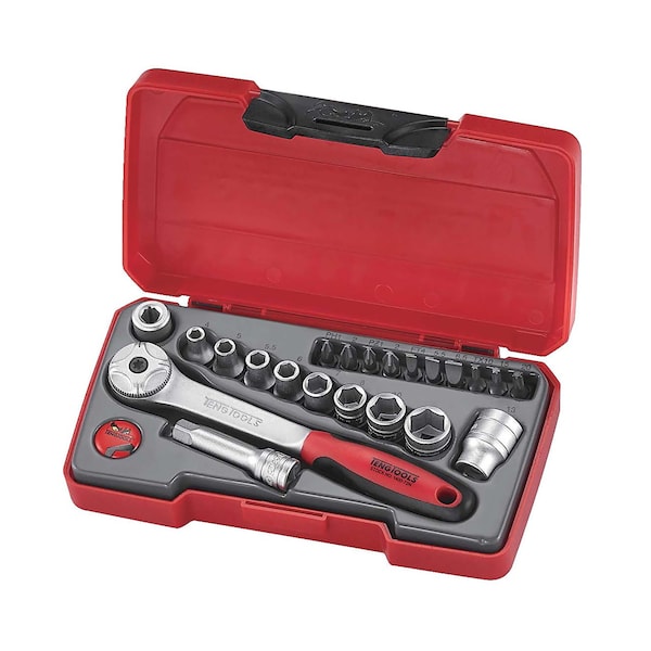 Teng Tools 22 Piece 1/4 Inch Drive 6 Point Metric Regular/Shallow Socket Set (4mm - 13mm) - T1422 - TEN-O-T1422