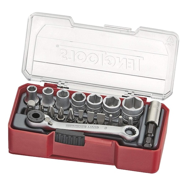 Teng Tools 20 Piece 1/4" Drive Metric 6 Point Shallow Socket & Bi - TJ1420