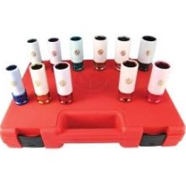 Tinkertools 11 Piece 0.5 Inch Drive Metric And SAE Wheel Nut Protector Impact Socket Set - TI79300