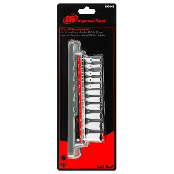 Ingersoll-Rand 11Pc 1/4" Drive SAE Deep Socket Set (IR) - 752046