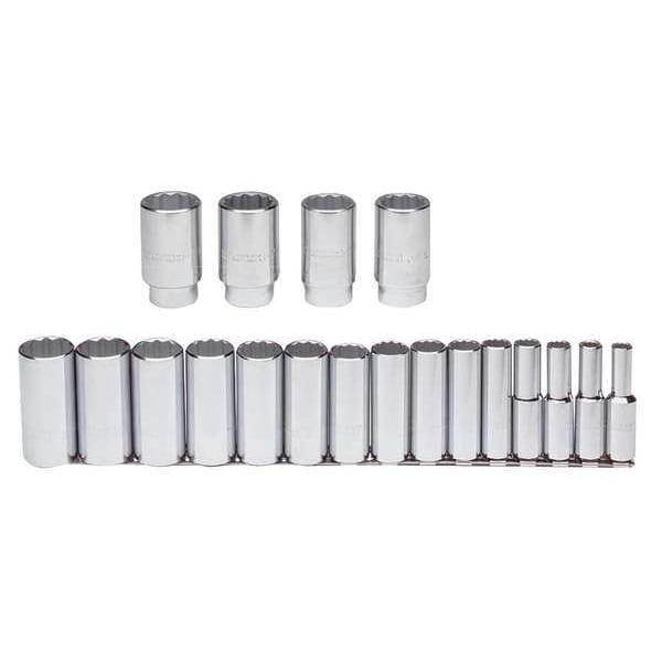 Proto 1/2" Drive Deep Socket Set SAE 19 Pieces 3/8 in to 1 1/2 in , Full Polish - J54105-TT