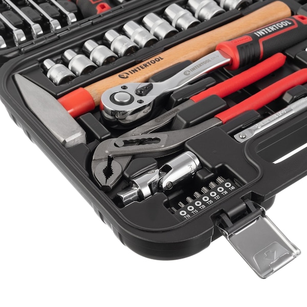 Intertool 1/4 in., 1/2 in. Drive Full Mechanics Tool Set, Metric, 56 pcs - ET08-8056