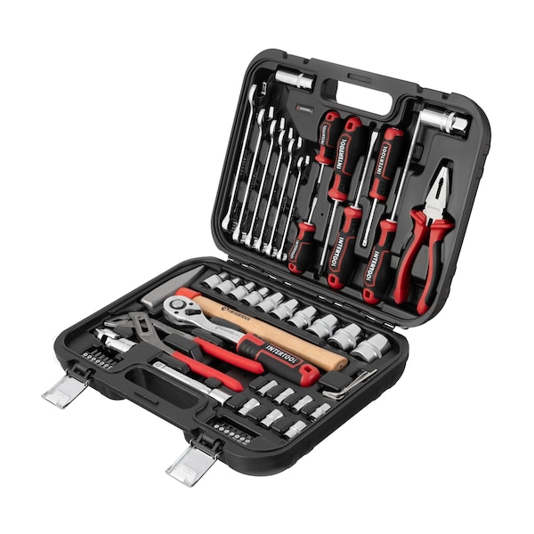 Intertool 1/4 in., 1/2 in. Drive Full Mechanics Tool Set, Metric, 56 pcs - ET08-8056