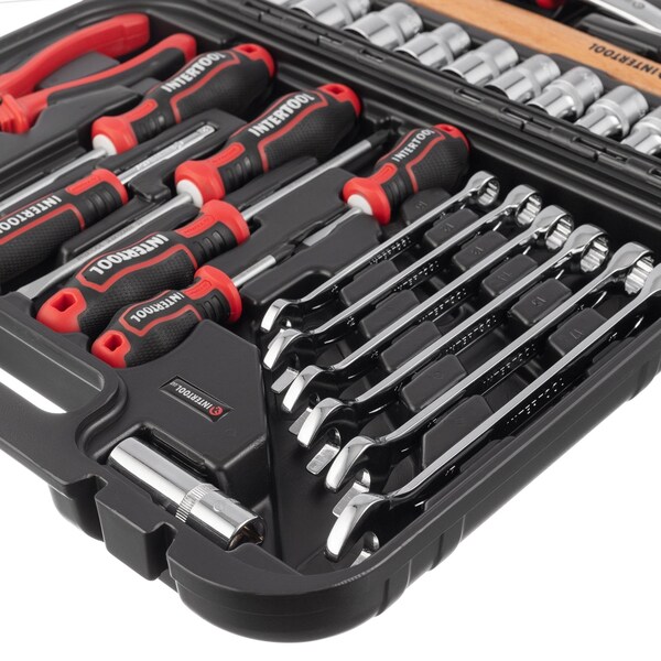 Intertool 1/4 in., 1/2 in. Drive Full Mechanics Tool Set, Metric, 56 pcs - ET08-8056