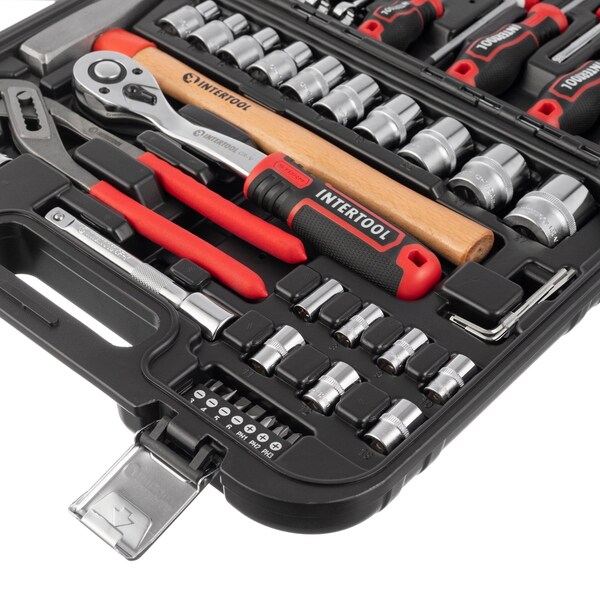 Intertool 1/4 in., 1/2 in. Drive Full Mechanics Tool Set, Metric, 56 pcs - ET08-8056