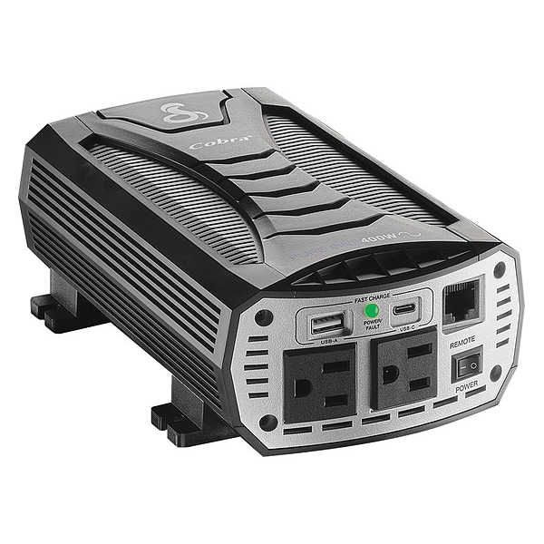 Cobra Power Inverter, Pure Sine Wave, 800 W Peak, 400 W Continuous, 4 Outlets - CPI400PSW