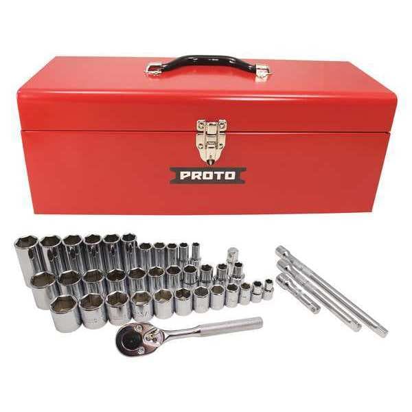 Proto 3/8", 1/2" Drive Combination Socket Set SAE 39 Pieces 5/16 in to 1 in , Full Polish - J54239A