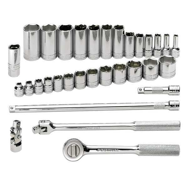 Sk Professional Tools 3/8" Drive Socket Set SAE 32 Pieces 1/4 in to 1 in , Chrome - 4532