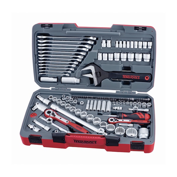 Teng Tools TM127 - 127 Piece 1/4”, 3/8” and 1/2” Drive Socket Set Met - TM127