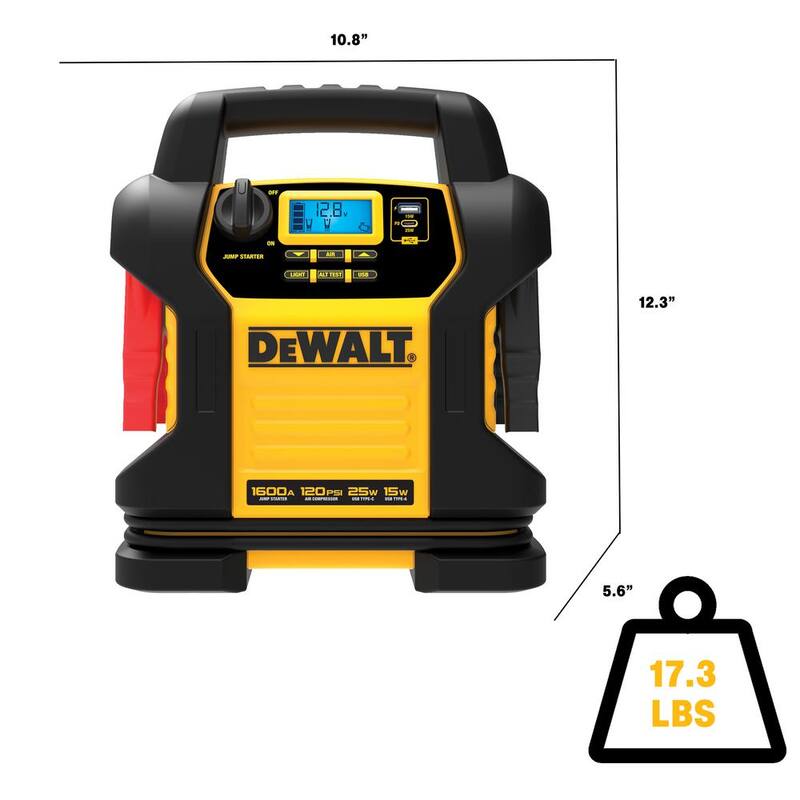 DEWALT 1600 Peak Amp Jump Starter with Digital Compressor and USB Power Bank - DXAEJ14