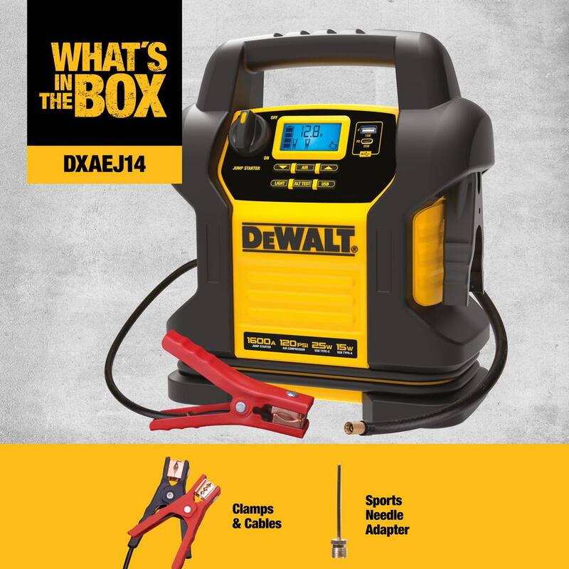 DEWALT 1600 Peak Amp Jump Starter with Digital Compressor and USB Power Bank - DXAEJ14