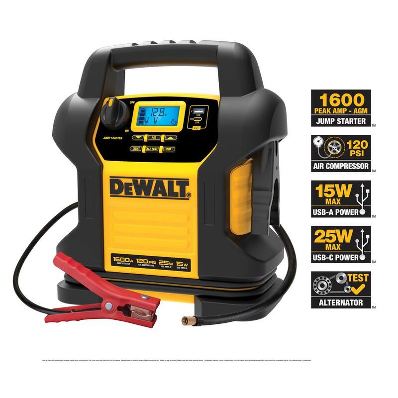 DEWALT 1600 Peak Amp Jump Starter with Digital Compressor and USB Power Bank - DXAEJ14