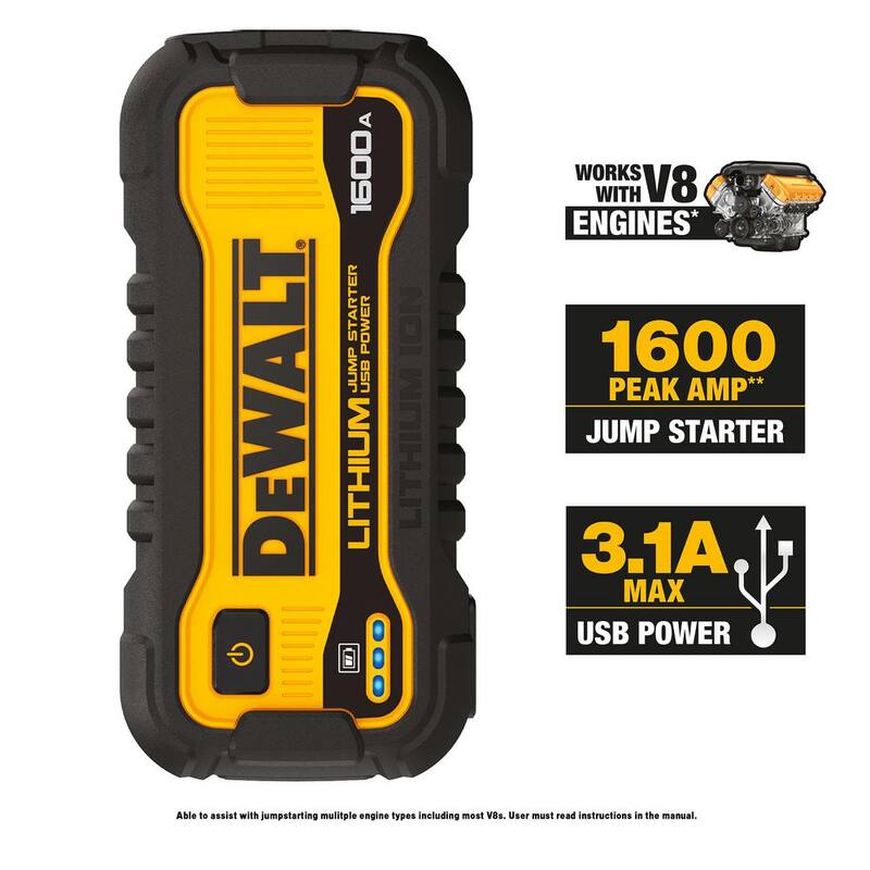 DEWALT 1600 Peak Amp Lithium Jump Starter with USB Power Bank - DXAELJ16